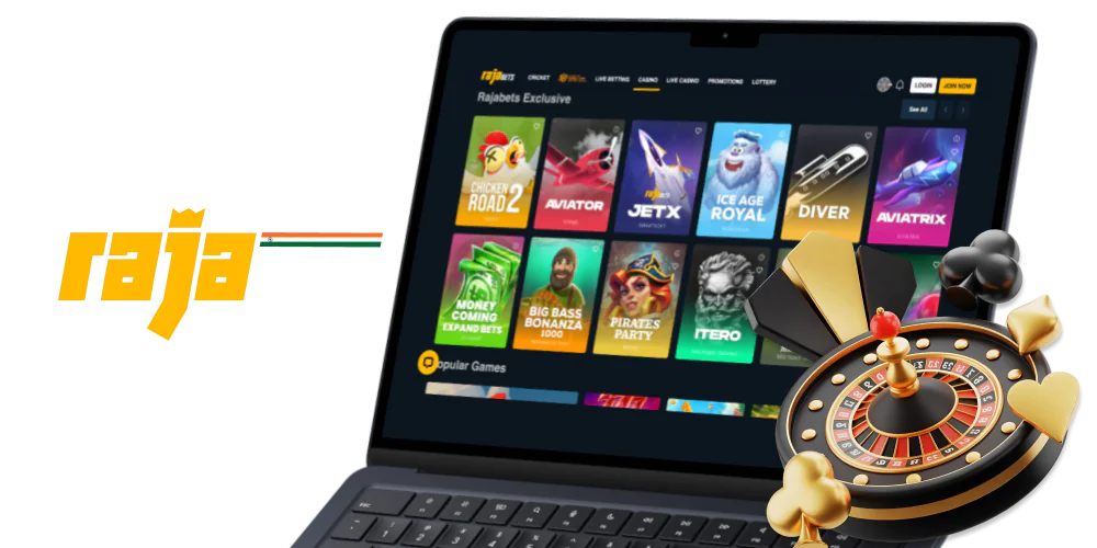Casino games: Slots, Live Dealer Tables, Crash games - on the Rajabets website for players in India